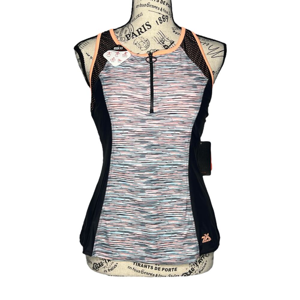 ZeroXposur (L) 1/4 Zip Front Sun Smart Scuba Tankini Racerback Swim Top